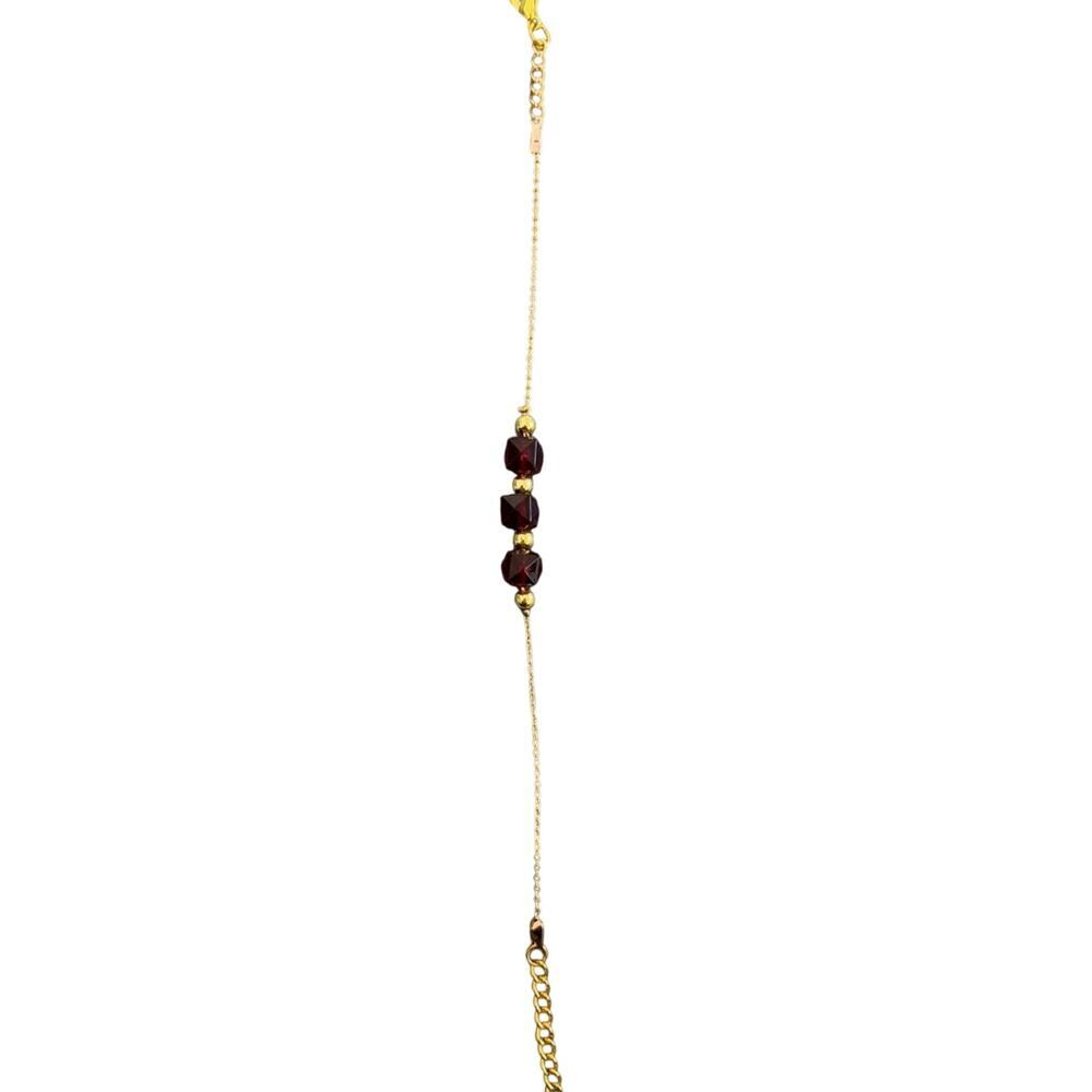 Gold Chain Bracelet with Deep Red Faceted Beads - Picture 3 of 4